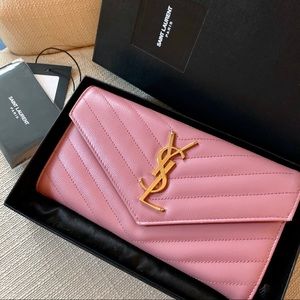 Sold- Saint Laurent monogram wallet dark rose pink